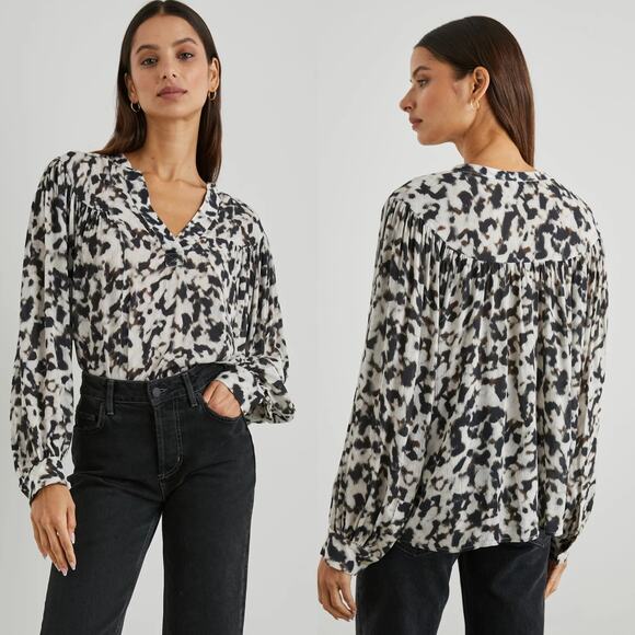 Rails Fable Blurred Cheetah Blouse Top XL